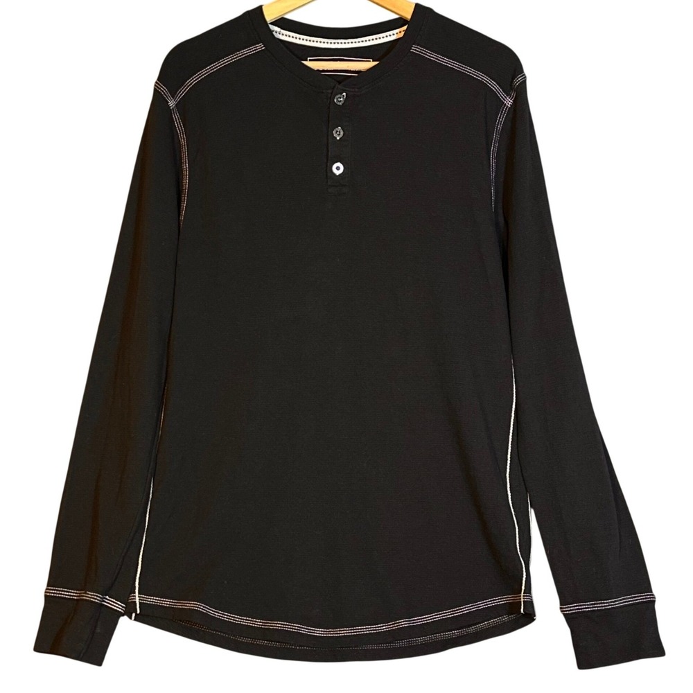 BKE Henley Shirt Mens Large Black Long Sleeve Contrast Stitch Grunge Indie Skate